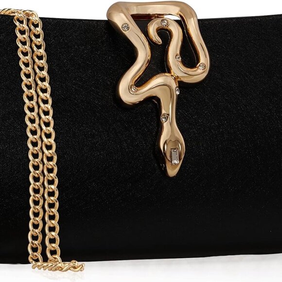 Elegant Black Evening Clutch with Snake Clasp - Perfect for Weddings and Parties - Picture 3 of 8